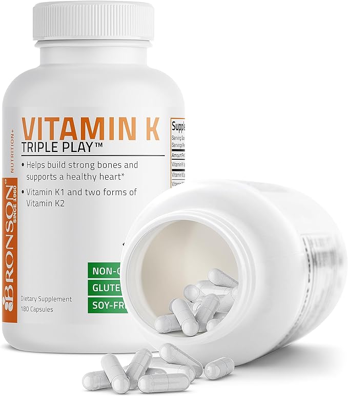 Vitamin K Triple Play (Vitamin K2 MK7 / Vitamin K2 MK4 / Vitamin K1) Full Spectrum Complex Vitamin K Supplement, 180 Capsules