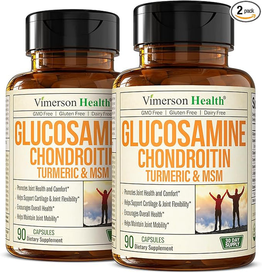 Glucosamine Chondroitin MSM Turmeric Boswellia - Joint Support Supplement. Antioxidant Properties. Helps with Inflammatory Response. Occasional Discomfort Relief for Back, Knees & Hands. 2 Pack