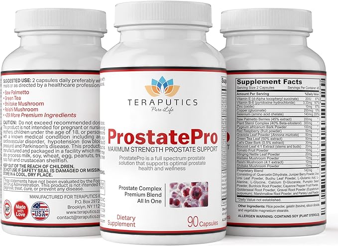 ProstatePro - 33 Herbs Saw Palmetto Prostate Health Supplements For Men | Reduce Urination | Hair Growth w/ DHT Blocker | Beta Sitosterol, Pygeum and Saw Palmetto for Men Prostate Support, 90 Capsules