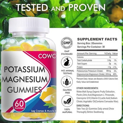 (2Pack) Potassium Magnesium Gummies for Adults Kids,Sugar-Free,Potassium,Citrate with High Absorption Magnesium Glycinate Supplements for Leg Cramps & Muscle,Heart Health.