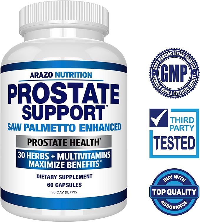 Arazo Nutrition Prostate Supplement - Saw Palmetto + 30 Herbs - Reduce Frequent Urination, Reduce Hair Loss, Support Stamina – Single Homeopathic Herbal Extract Health Supplements - Capsule or Pill