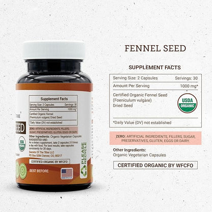 Secrets of the Tribe Fennel Seed 60 Capsules, Made with Vegetable Capsules and USDA Organic Fennel Seed (Foeniculum vulgare) Dried Seed (60 Capsules)