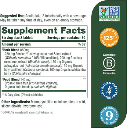 MegaFood Stress Protect with Ashwagandha & Herb Blend -Supports Healthy Stress Response - Rhodiola Root, Vegetarian, Non-GMO, Gluten-Free - Made Without 9 Food Allergens - 60 Tabs (30 Servings)