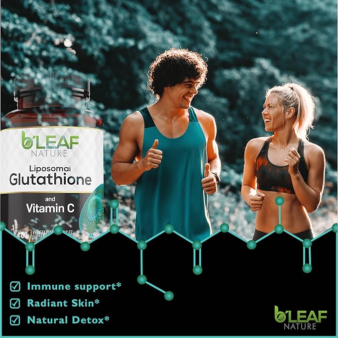 B'LEAF NATURE Pure Fusion of Liposomal Glutathione & Vitamin C Capsules - Better Absorption, Age-Defying Antioxidant for Immune Boost & Radiant Skin Health - Natural & Organic - 60 Count