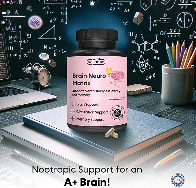 Nootropic Vitamin Brain Matrix- Ginkgo Biloba, Huperzine A, Bacopa Monnieri, L-Carnitine, Phosphatidylserine - Memory, Focus & Aging Support - 90 Tablets 3 Months' Supply. Decaffeinated