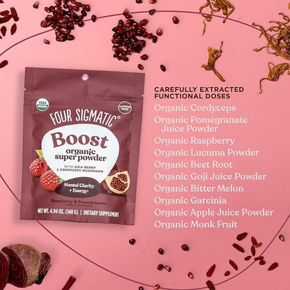 Four Sigmatic Organic Pre Workout Powder with Superfood Adaptogens & Antioxidants | Natural Pre Workout with Beetroot Powder, Cordyceps, Garcinia Cambogia & Goji Berry | Natural Pre-Workout (4.94 oz.)