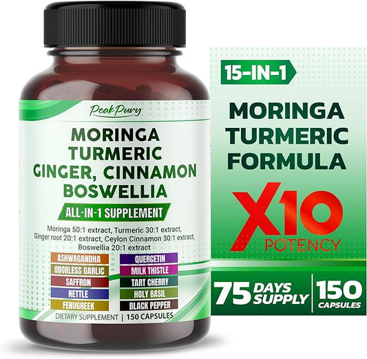 Moringa 50:1 Extract, Turmeric 30:1 Extract, Ginger Root 20:1 Extract, Ceylon Cinnamon 30:1 Extract, Boswellia 20:1 Extract - Made in USA