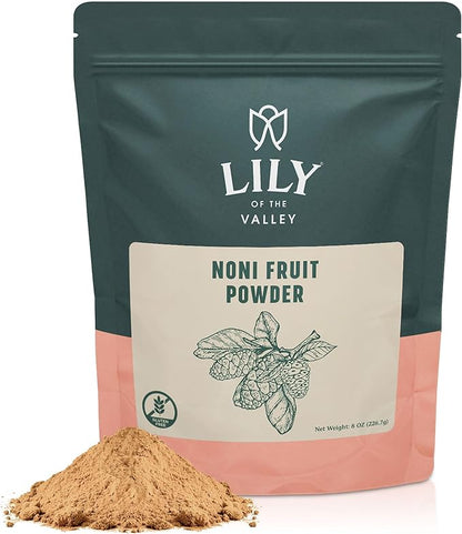 Lily of the Valley Noni Fruit Powder - Morinda Citrifolia - Superfood Indian Mulberry - Great for Smoothies and Recipes - Vegan & Gluten-Free - Resealable Pouch (8oz, 226g)- Package May Vary