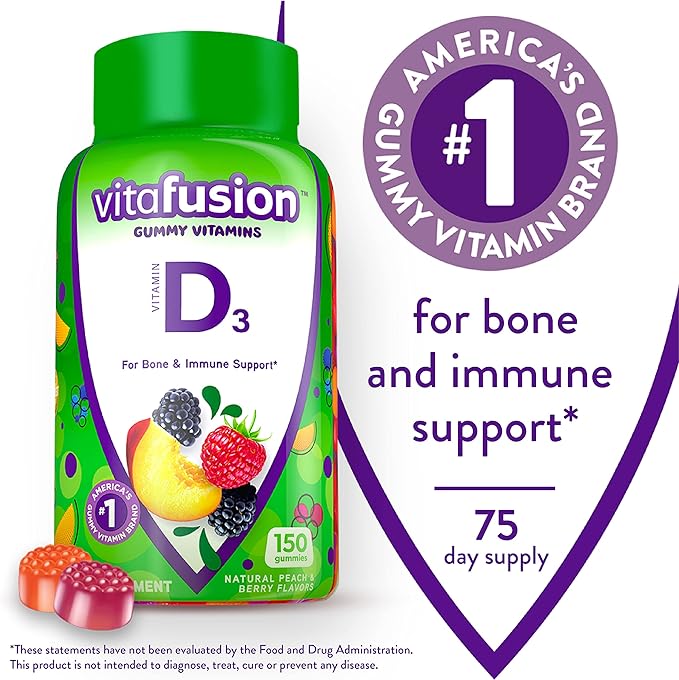 Vitafusion Vitamin D3 Gummy Vitamins, 150 Count & Swisspers Premium Cotton Swabs, 300 Count