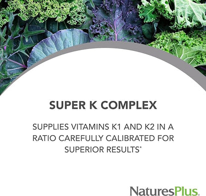 Natures Plus PRO Super K Complex - 60 Capsules - Promotes Healthy Calcium Metabolism - Includes Vitamins K1 & K2 - Non-GMO, Vegan & Gluten Free - 60 Servings