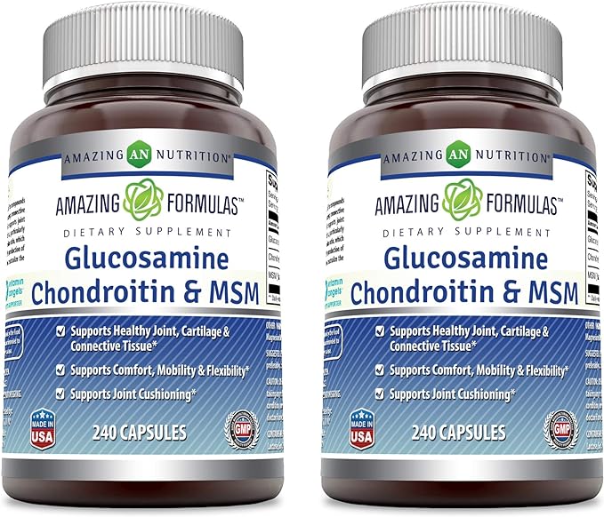 Amazing Formulas Glucosamine Chondroitin MSM 1850 mg Per Serving Capsules Supplement | Non-GMO | Gluten Free | Made in USA (240 Count | 2 Pack)