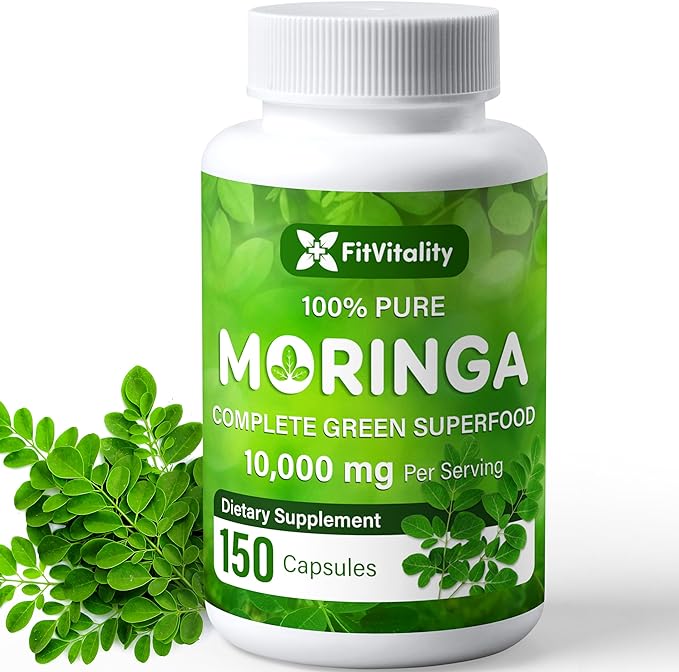 Moringa Capsules| 150 Capsules| Moringa Oleifera| 10,000mg| 100% Pure & Natural| Non-GMO and Gluten Free Supplement | Complete Green Superfood | Moringa Leaf Extract Powder