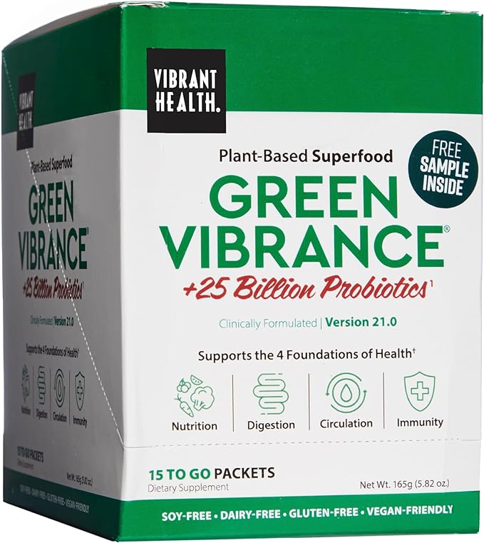 Vibrant Health, Green Vibrance Packets, Travel-Friendly Vegan Superfood Powder, 15 Packets (FFP)