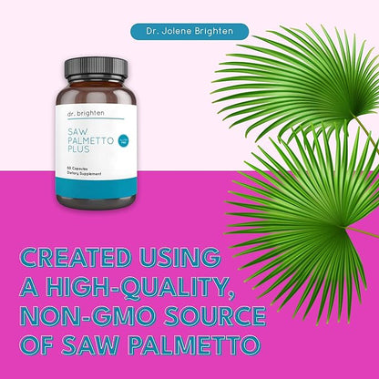 Dr. Brighten Saw Palmetto Plus - Natural Dietary Supplement for Women - PCOS Support to Prevent Hair Loss Acne Oily Skin