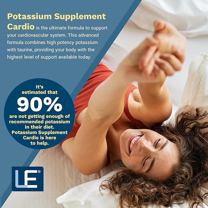 Life Enhancement Potassium Supplement Cardio Natural Potassium Supplement - 750 mg Potassium / 500 mg Taurine Per Serving- Daily Potassium Supplements - 120 Potassium Capsules (60 Servings)