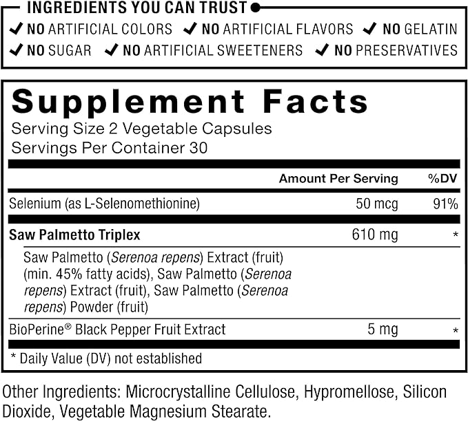 Force Factor Saw Palmetto for Men, Saw Palmetto Extract for Prostate Health, Urinary Function, & Hair Growth, Fast-Acting Formula with BioPerine for Superior Absorption, 60 Capsules