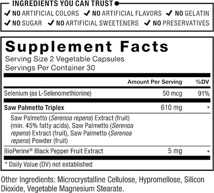 Force Factor Saw Palmetto for Men, Saw Palmetto Extract for Prostate Health, Urinary Function, & Hair Growth, Fast-Acting Formula with BioPerine for Superior Absorption, 60 Capsules