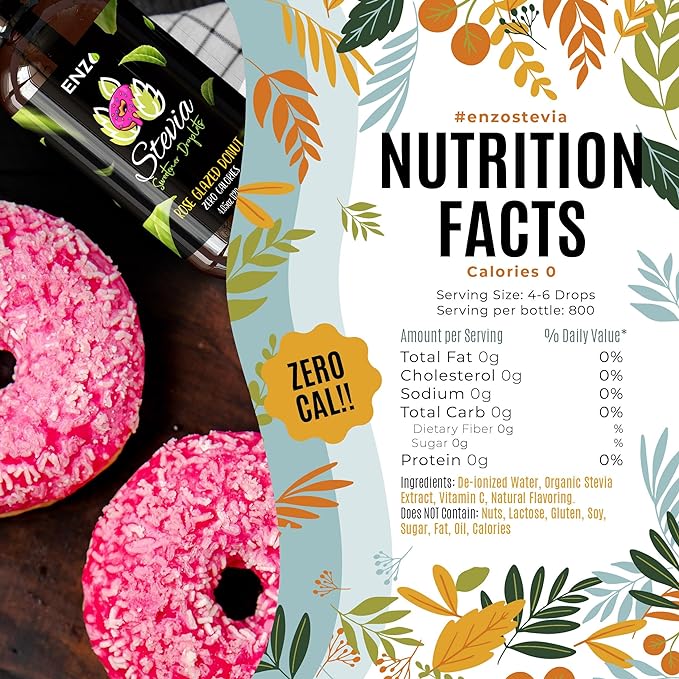 Rose Glazed Donut (4oz) Liquid Stevia Drops Bottle Our Zero Calories Sweetener (800 Servings) All Natural Hazelnut flavoring with No Artificial Additives & Filler Ingredient