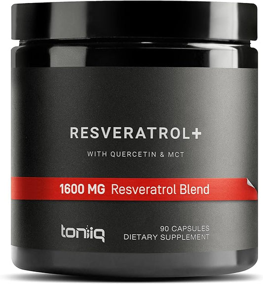 Toniiq 1600mg Resveratrol Blend - Ultra High Purity and 3rd Party Tested - with MCT Oil for Added Bioavailability - Optimal NAD Supplement