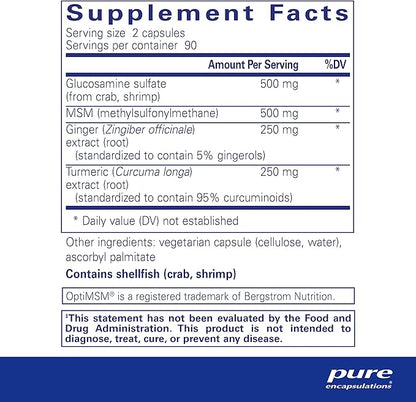 Pure Encapsulations Glucosamine MSM | Supplement for Joint Support, Mobility, Comfort, Cartilage Health, and Connective Tissue* | 180 Capsules