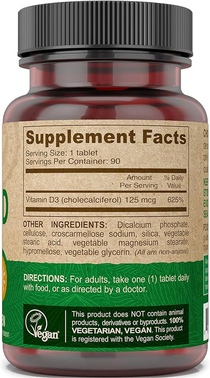 DEVA Vitamin D3 5000 IU, Sunshine Supplement, 125 mcg of Vegan D3, 90-Count Bottle (Pack of 2)