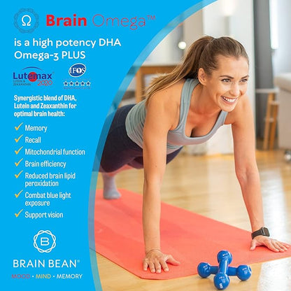 Brain Omega with Lutein & Zeaxanthin, Supports Heart and Eye Health, | Omega 3 Plus Lutein and Zeaxanthin Supplements 460 mg DHA 90 mg EPA Lutein and Zeaxanthin | 180 Softgels, 90 Servings