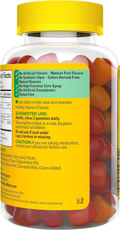 Nature Made Vitamin D3 2000 IU (50 mcg) per serving, Dietary Supplement for Bone, Teeth, Muscle and Immune Health Support, 90 Gummies, 45 Day Supply