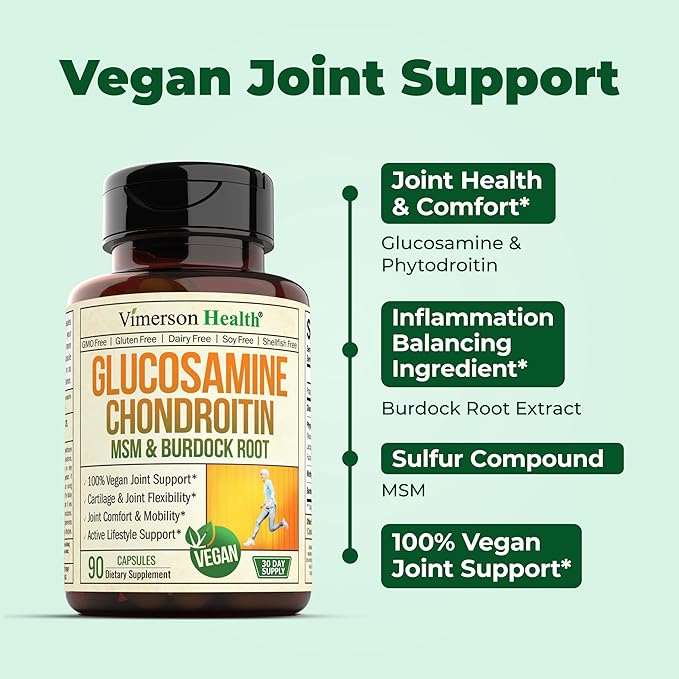 Vegan Glucosamine Chondroitin, Phytodroitin MSM Supplement Capsules. Joint Support Supplement without Shellfish. 100% Vegan, Non-GMO & Plant-Based. Knees, Joint Health & Inflammation Balance. 2 Pack