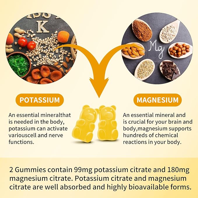 Potassium Magnesium Gummies, New Formula Calm Magnesium Glycinate Gummies, Chewable Gummy Supplements for Leg Cramps & Muscle, Pineapple Flavor 90 Count