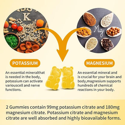 Potassium Magnesium Gummies, New Formula Calm Magnesium Glycinate Gummies, Chewable Gummy Supplements for Leg Cramps & Muscle, Pineapple Flavor 90 Count