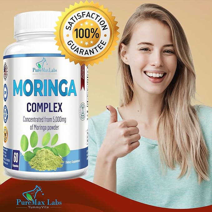 Moringa Capsules - Concentrated Complex of Moringa Leaf & Moringa Seed from 5000mg of Moringa Powder, Super antioxidant, 60 Capsules