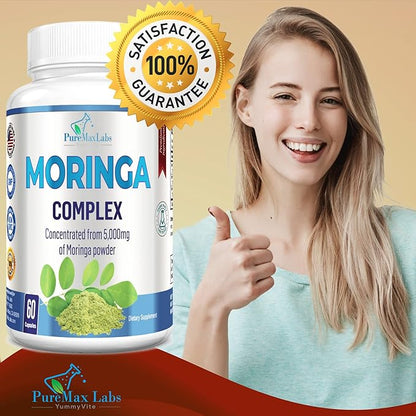 Moringa Capsules - Concentrated Complex of Moringa Leaf & Moringa Seed from 5000mg of Moringa Powder, Super antioxidant, 60 Capsules