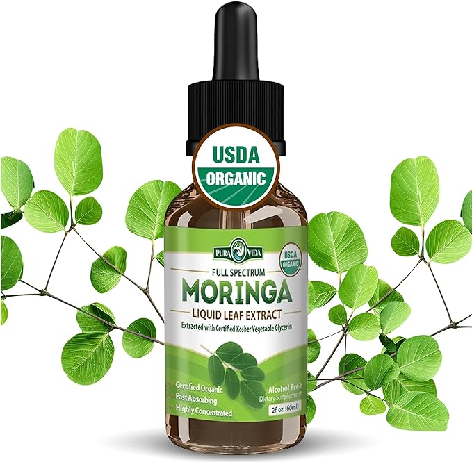 Organic Moringa Leaf Extract Liquid Drops - USDA Organic Certified - Highly Purified, Bioavailable & Faster Absorption Than Moringa Powder or Capsules - Single Origin Moringa Oleifera Leaves Extract