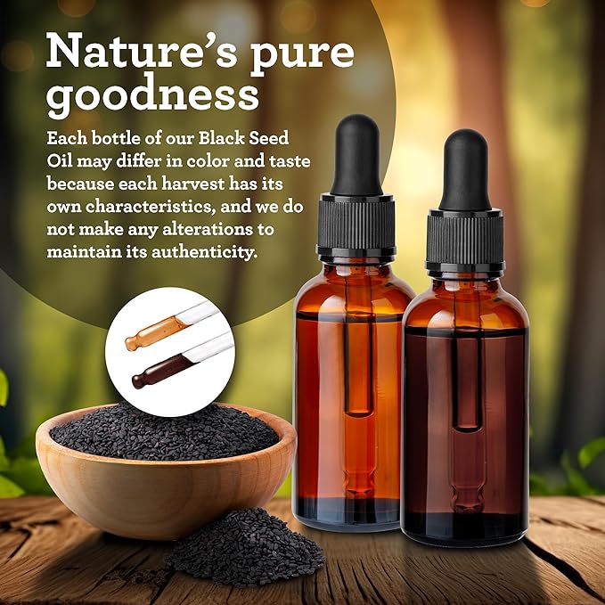 GuruNanda Black Seed Oil, Cold-Pressed Nigella Sativa - Rich in Vitamin D3 5000 Units, K2 & E & Vitamin E Oil (2 Fl Oz) - 100% Pure & Natural, 15,000 IU per Bottle for Skin, Hair, Face