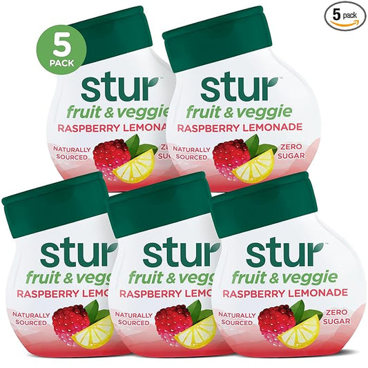 Stur Liquid Water Enhancer | Raspberry Lemonade + Fruit & Veggie | Naturally Sweetened | High in Vitamin C & Antioxidants | Sugar Free | Zero Calories | Keto | Vegan | 5 Bottles, Makes 120 Drinks