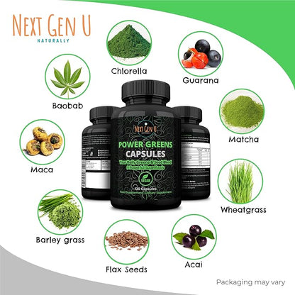 NGU Super Greens Immune System Support 500 mg 120 Vegan Capsules Contains Mixed Superfoods for Daily Booster Healthy Keto Blend w/Acai, Wheatgrass, Guarana, Chlorella, Flaxseed, Matcha, Maca