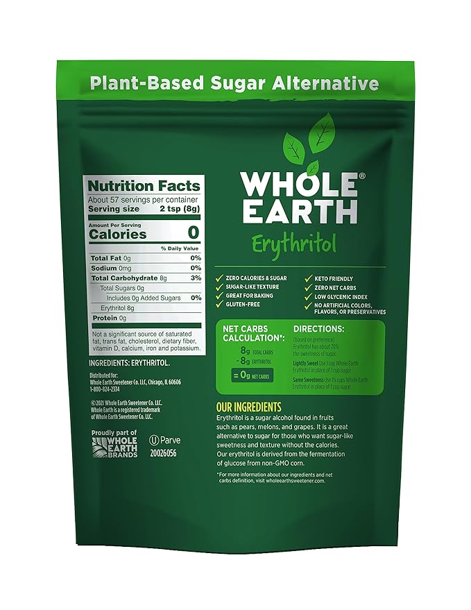 Whole Earth Sweetener Co. 100% Erythritol Sweetener (Keto Sweetener, Natural Sugar Alternative, Baking Sugar Substitute, Zero Calorie Sweetener, Gluten Free, Non-GMO), 16 Oz