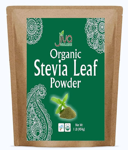 Jiva Organics Natural Unprocessed Stevia Leaf Powder 1 Pound Bulk Kraft Bag - Product of India - Green Color, Original Stevia Leaf Ground with no additives