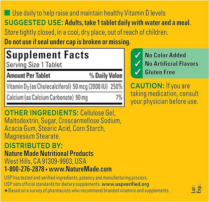 Nature Made Vitamin D3 2000 IU (50 mcg), Dietary Supplement for Bone, Teeth, Muscle and Immune Health Support, 400 Tablets, 400 Day Supply