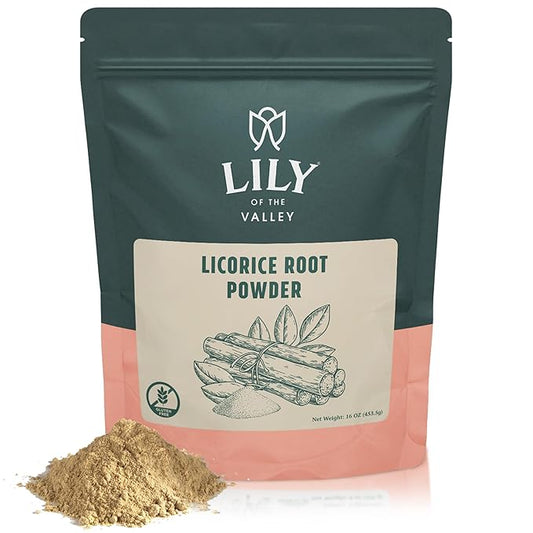 Lily of the Valley Licorice/Liquorice Root Powder - Ground Mulethi Sourced from India - Natural Sweetener - Vegan & Gluten-Free - Packed in Resealable Pouch (16oz, 453g)