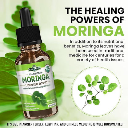 Organic Moringa Leaf Extract Liquid Drops - USDA Organic Certified - Highly Purified, Bioavailable & Faster Absorption Than Moringa Powder or Capsules - Single Origin Moringa Oleifera Leaves Extract