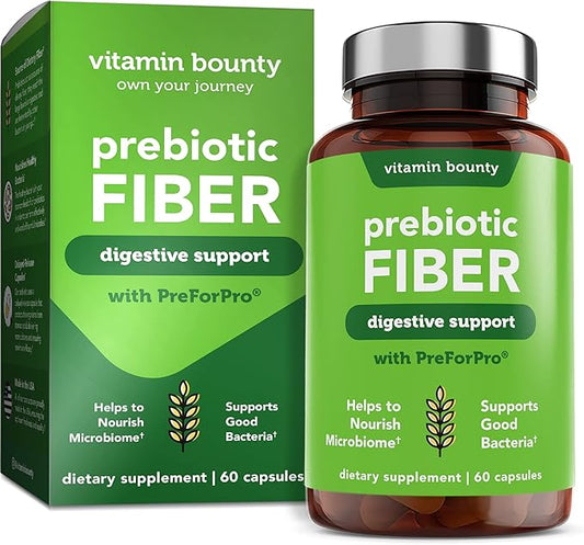 Vitamin Bounty Prebiotic Fiber Digestive Support with PreforPro® - Enhances Probiotic Effectiveness, Supports Digestive Health & Immune System, Relieves Gut Discomfort - 60 Capsules