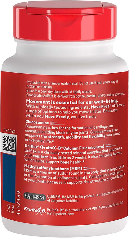 Move Free Advanced Glucosamine Chondroitin MSM Joint Support Supplement, Supports Mobility Comfort Strength Flexibility & Bone - 120 Tablets (40 servings)*