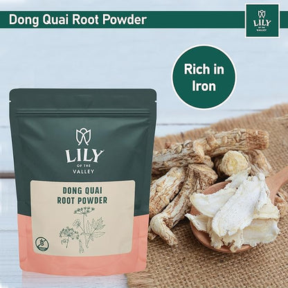 LILY OF THE VALLEY Dong Quai Root Powder - Angelica Sinensis Powder - Unbleached & No Fillers - Vegan & Gluten-Free - Packed in Resealable Pouch (8oz, 226g)