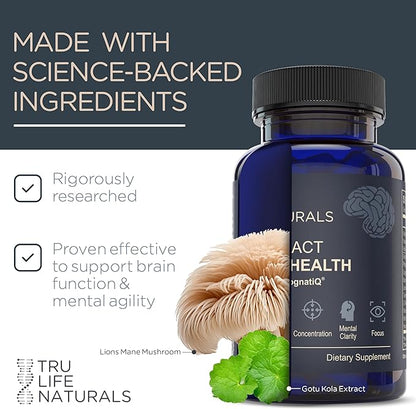 NEUROACT Brain Health-Memory, Focus, Concentration, Mental Clarity with CognatiQ, Lions Mane Mushroom,Gotu Kola, Phosphatidyl, Bacopa Monnieri, Vitamin B3,B6