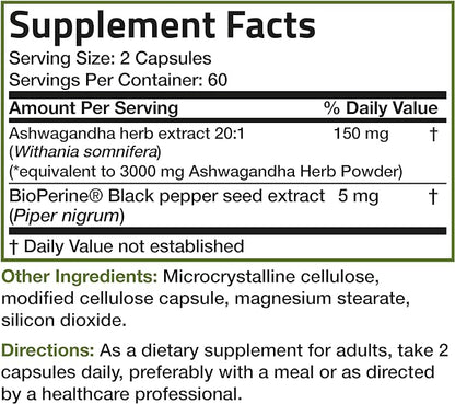 Bronson Ashwagandha Extra Strength Stress & Mood Support with BioPerine - Non GMO Formula, 120 Vegetarian Capsules