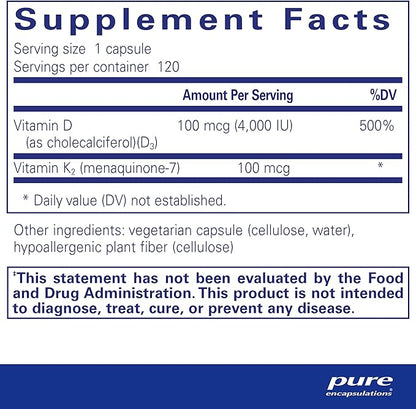 Pure Encapsulations Vitamin D3 & K2 | Bone and Vascular Health Support | 120 Capsules*