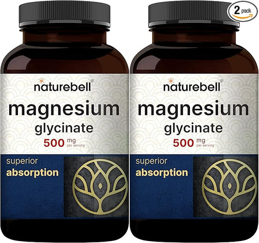 2 Pack Magnesium Glycinate 500mg, 480 Capsules – 100% Chelated for Max Absorption – Bioavailable Mineral Supplement for Muscle, Joint, Enzyme, & Heart Health