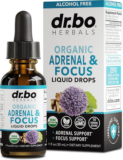 Adrenal Support Supplements Liquid Drops - Organic Adrenal and Focus Supplement, Cortisol Manager Adaptogen Adults, Ginkgo Biloba for Kids Calm - Natural Brain and Memory Fatigue Stress Attention 1oz