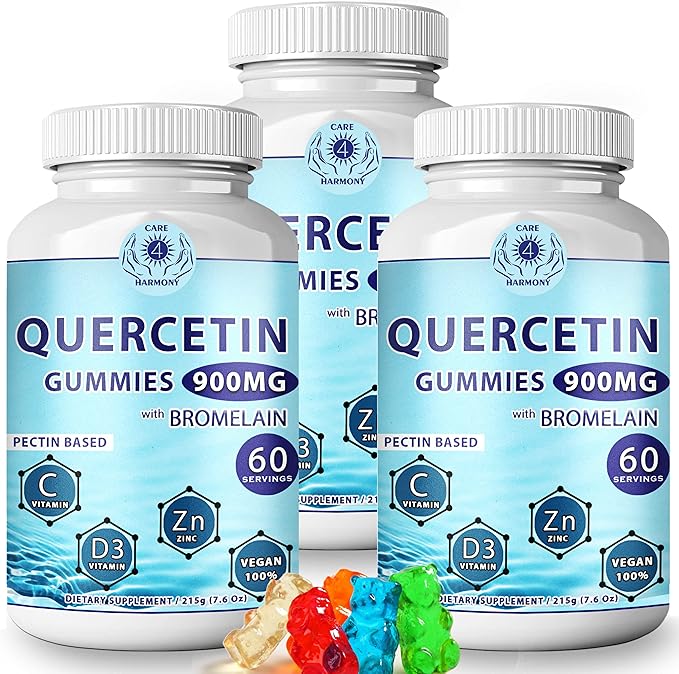 (3Pack) Quercetin Gummies - Quercetin with Bromelain Vitamin C + Zinc Vitamin D3 – Chewable Quercetin 900mg Supplements - Quercetin for Kids and Adults (3)